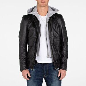 Men's Lambskin Hooded Leather Bomber Jacket